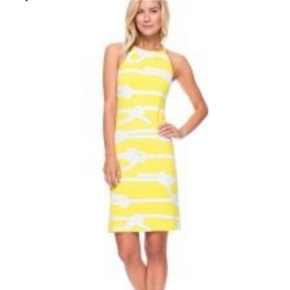 J. McLaughlin Maria Halter Dress Catalina Cloth Yellow Rope Chain Print XS